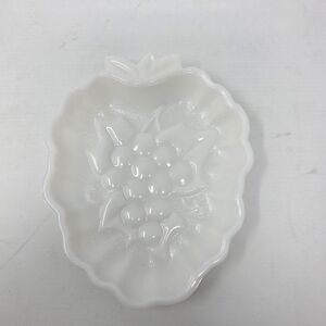 VTG Hazel Atlas Milk Glass Grape Pattern Candy Dish, Snack Plate, Relish Dish